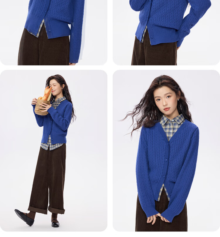 Giordano Miu Women's Autumn Winter New Cable Knit V-Neck Cardigan Sweater 05355703 17