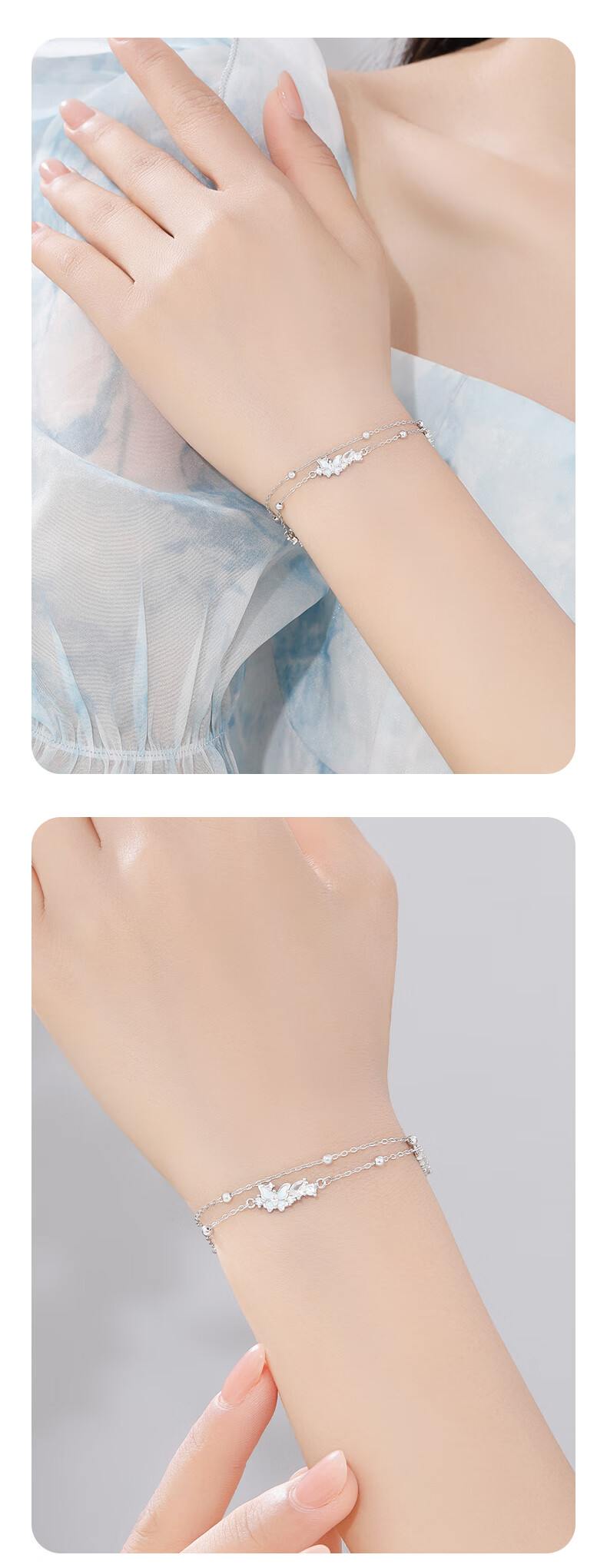Lao Feng Xiang Silver Bracelet for Women 2026 New Butterfly Luminous Stackable Jewelry Birthday Anniversary Gift for Girlfriend Wife 6