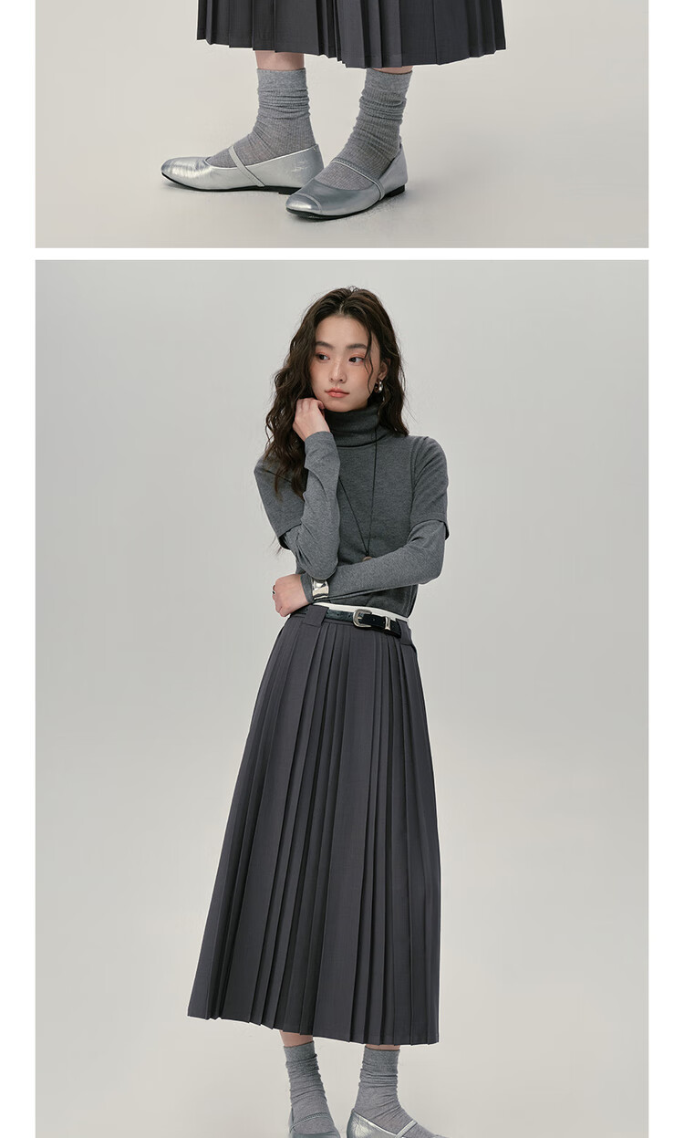 Giordano [Lu Zhengyi Star Edition] Women's New Colorblock Waist A-Line Skirt Gray Pleated Skirt 18465824 16