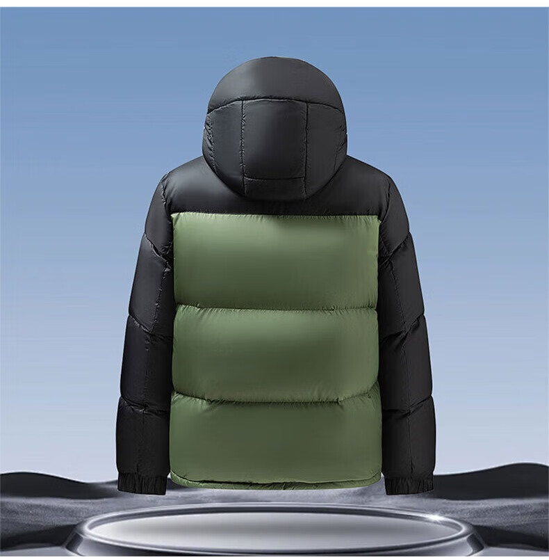 Romon Men's Winter Thickened Warm Casual Outdoor Black and Green Patchwork Duck Down Hooded Puffer Jacket L 2