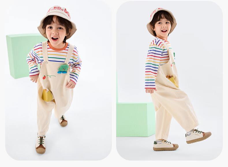 Dudu Baby Set Cartoon Spring Boys Long Sleeve T-Shirt Girls Overalls Children's Spring Two-Piece Set Pink 80 13