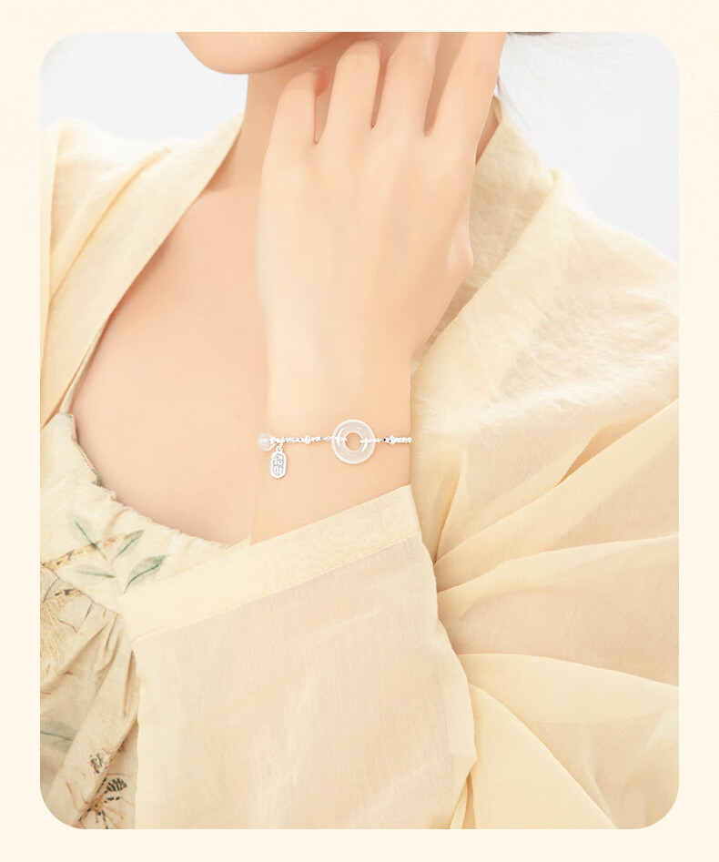 Lao Feng Xiang Silver Safety Bracelet for Women with Chalcedony Peace Buckle Jewelry Birthday Anniversary Gift for Girlfriend Wife 8