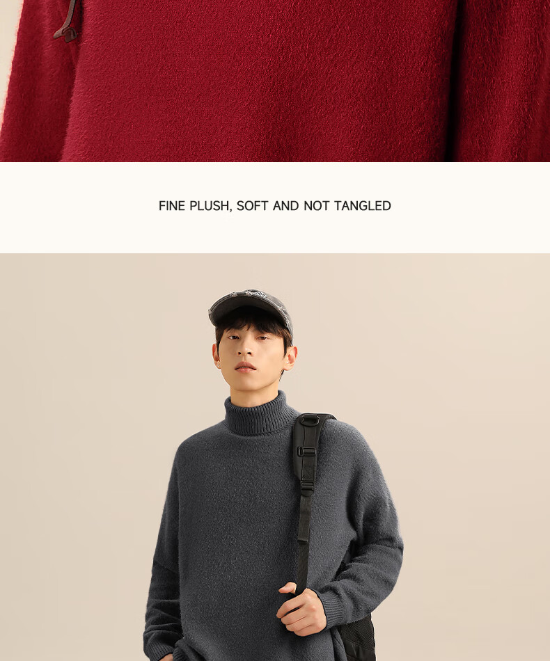 MINISO Men's Winter Turtleneck Sweater Soft Skin-Friendly Cashmere Blend Knitwear Off-White XL 11