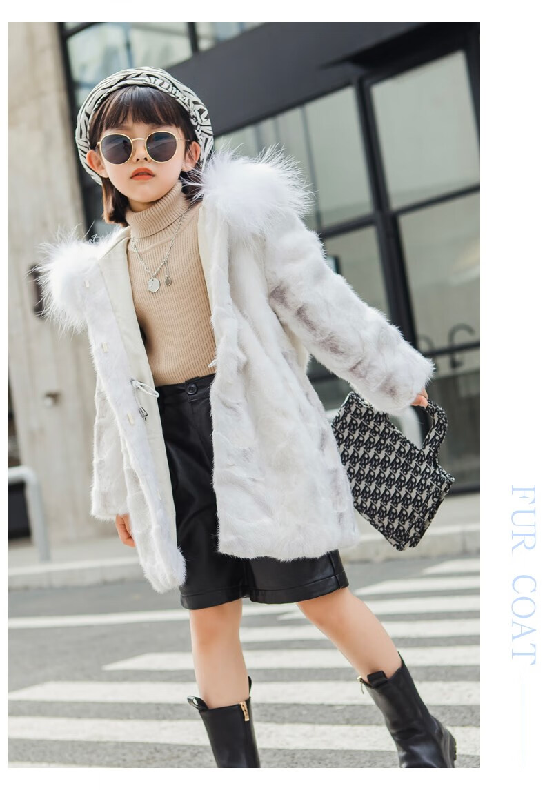 巴拉··巴拉水貂毛拼貂外套毛毛童装儿童皮草貂皮大衣女童天鹅绒十字