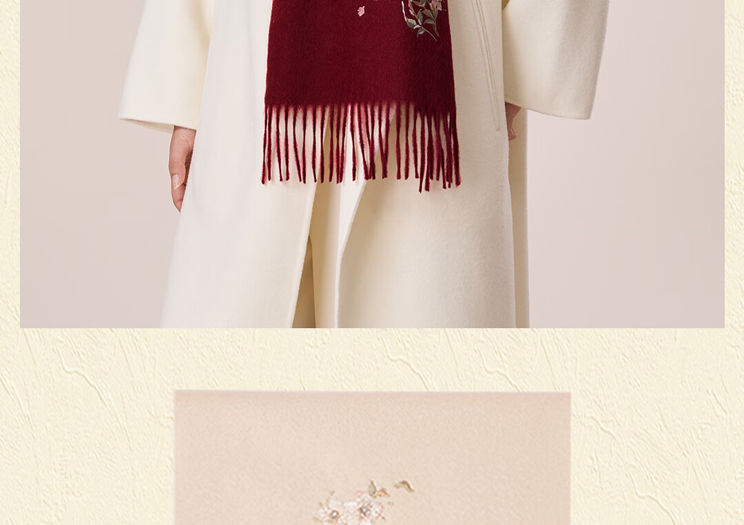 Shanghai Story 100% Wool Scarf Cherry Blossom Embroidery Women's Red Scarf Gift Box for Elders Mom Birthday Mother's Day Gift 16