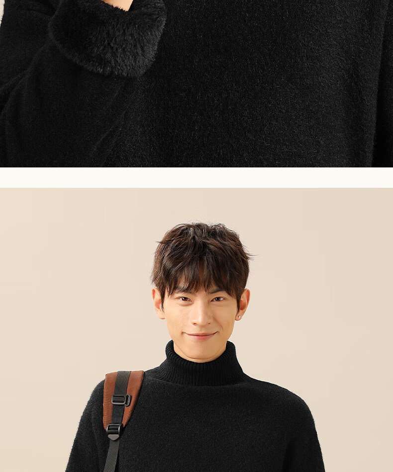 MINISO Men's Winter Turtleneck Sweater Soft Skin-Friendly Cashmere Blend Knitwear Off-White XL 15