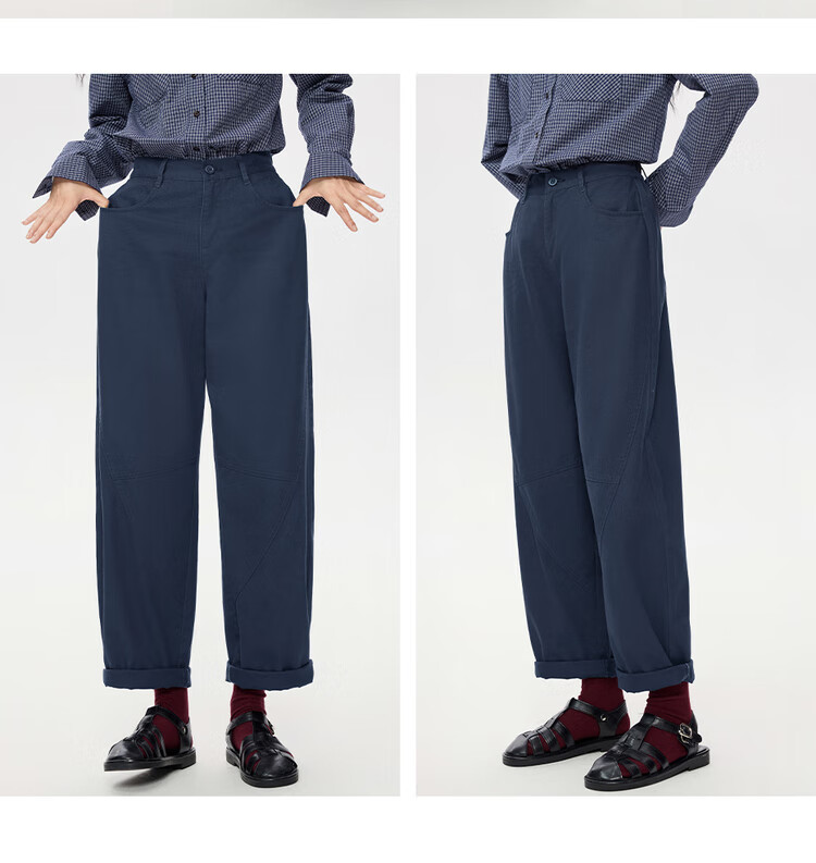 Giordano Women's Autumn New Pure Cotton Loose Pants Semi-Elastic Waist Tapered Casual Pants 13415176 11
