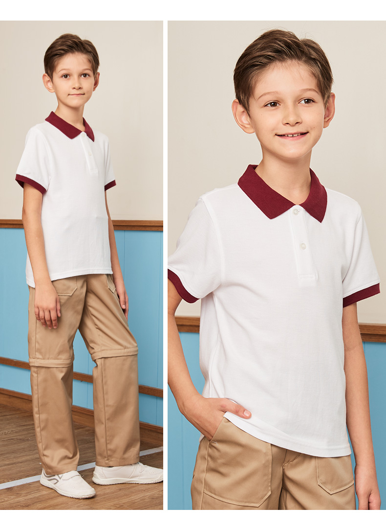 伊顿纪德校服t恤童装男童女童短袖t恤中小学生短袖polo衫 13t001 白色