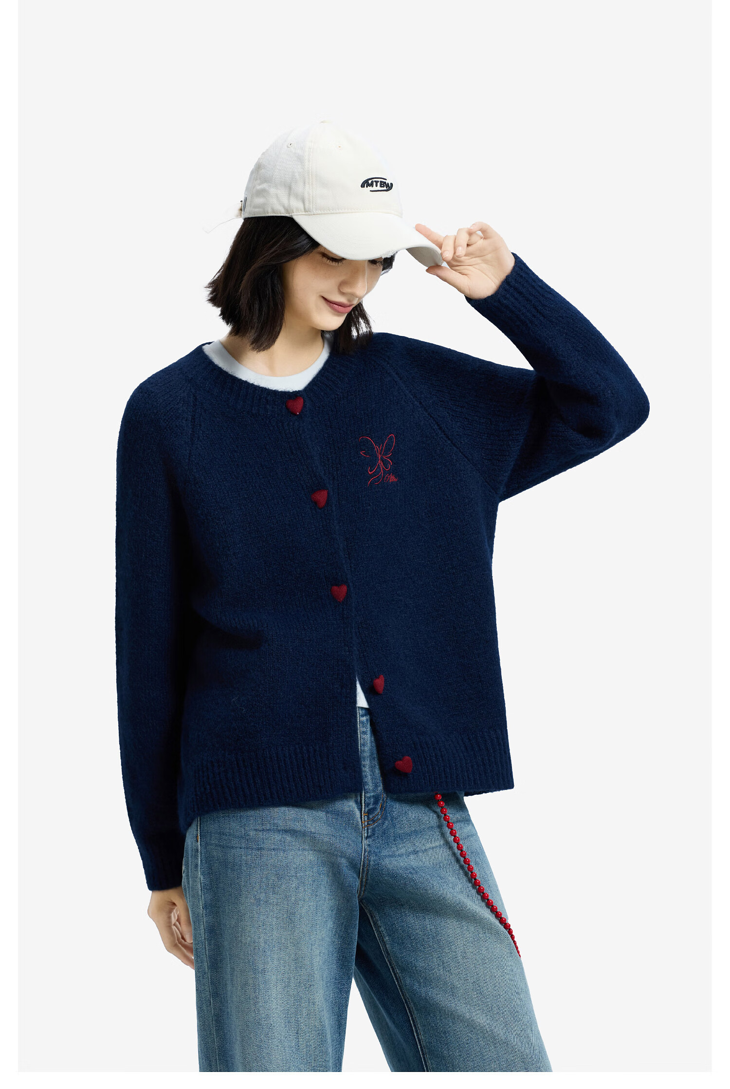 Meters Bonwe Women's Sweater 2025 Winter New Casual Color-Block Button Cardigan Soft Comfortable Top 13