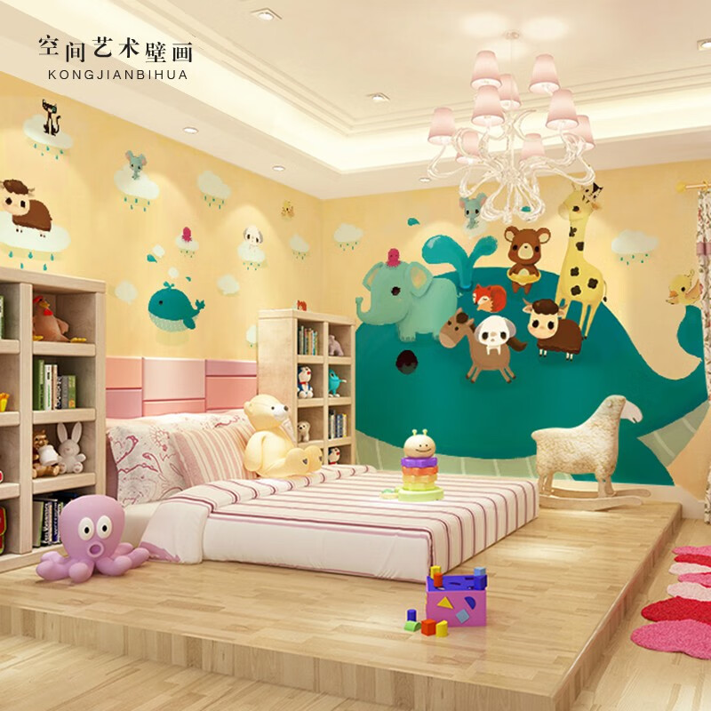 园背景墙布无缝定制早教壁画婴儿游泳馆装修主题无缝宣绒布每平米58元