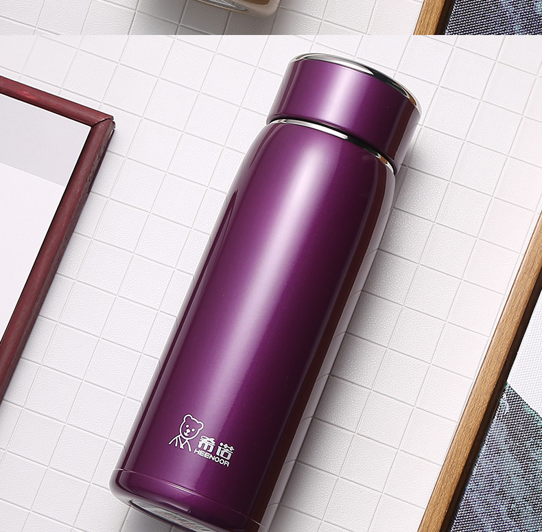 希诺保温杯女士都市轻奢时尚简约杯子真空不锈钢泡茶水杯380ml紫色xn