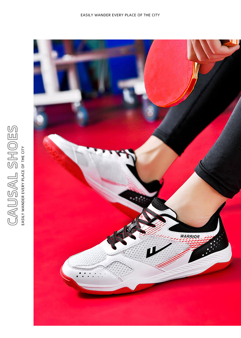 Warrior WXY-181 Table Tennis Shoes Professional Breathable Non-Slip Unisex Parent-Child Style White Black Red Size 39 13