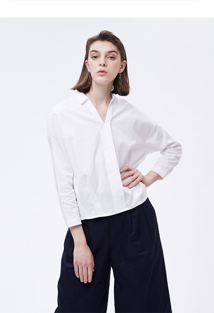 品牌: nome 商品名称:nome女装诺米春装2019新装翻领纯色个性长袖衬衫