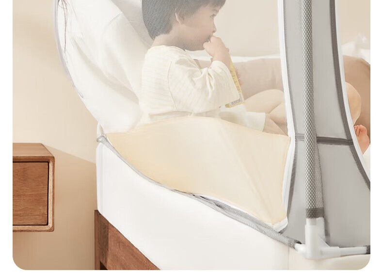 Gaorui Class A Antibacterial Baby and Child Anti-Fall Playpen Mosquito Net Home Bedroom 150*200 Gray Yellow - No Assembly Self-Locking Frame 11