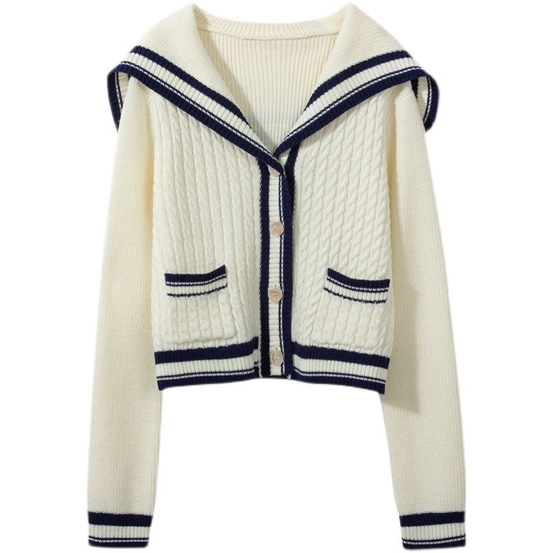 常青藤学院风长春藤学院风常春藤学院风海军领毛衣新款慵懒风短款减龄