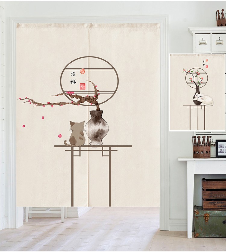 禅意门帘 新中式中国风水墨画荷花禅意玄关风水隔断帘