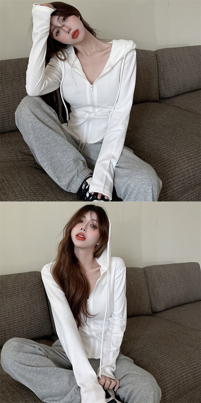 秉藜 小个子女士紧身拉链开衫紧身卫衣连冒帽衫女长袖薄款秋修身外套