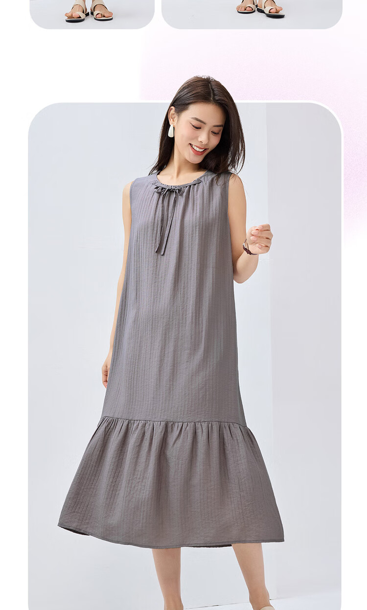 Giordano Women's New Holiday Style Tie-Waist Round Neck Ruffle Hem Vest Dress 05465083 14