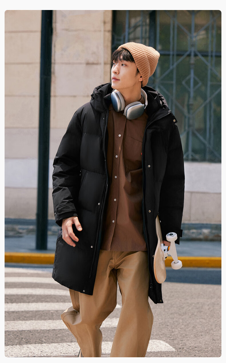 Snow Flying 2025 New Men's Mid-Length Simple Business Casual Hooded Down Jacket Straight Slim Thick Warm 42