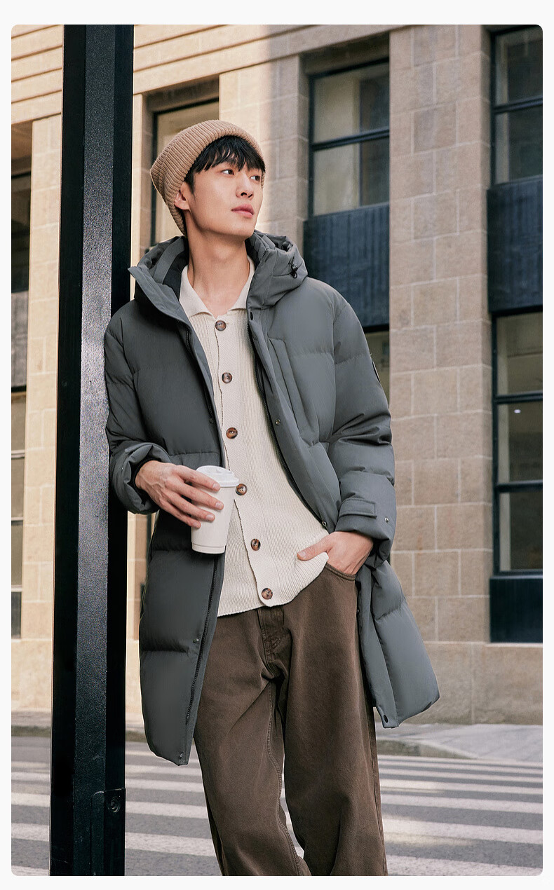 Snow Flying 2025 New Men's Mid-Length Simple Business Casual Hooded Down Jacket Straight Slim Thick Warm 36