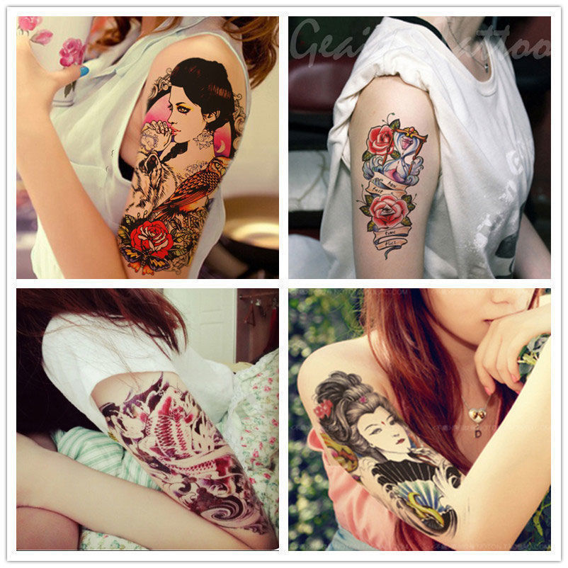 元族新品社会花臂纹身贴纹身贴半臂花臂个性性感艺貂蝉美女防水社会