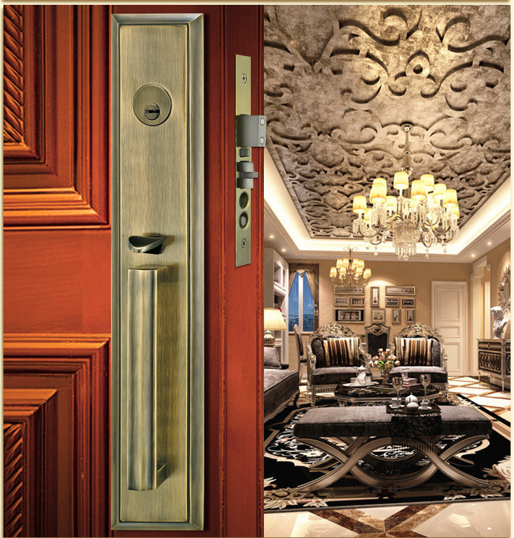 铠铜威简约古铜大门锁纯铜别墅双开门锁仿古全铜大门锁cd4790青古铜真