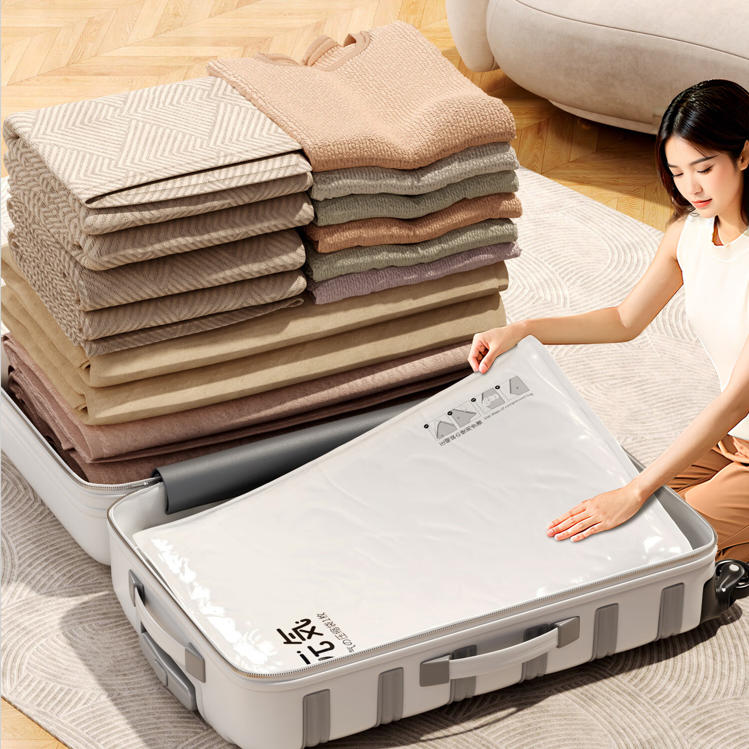 Zhifan Japanese Vacuum Compression Storage Bags for Clothes and Quilts, Specially Designed for Down Jackets, Air Extraction Travel Storage Bags for Bedding 25