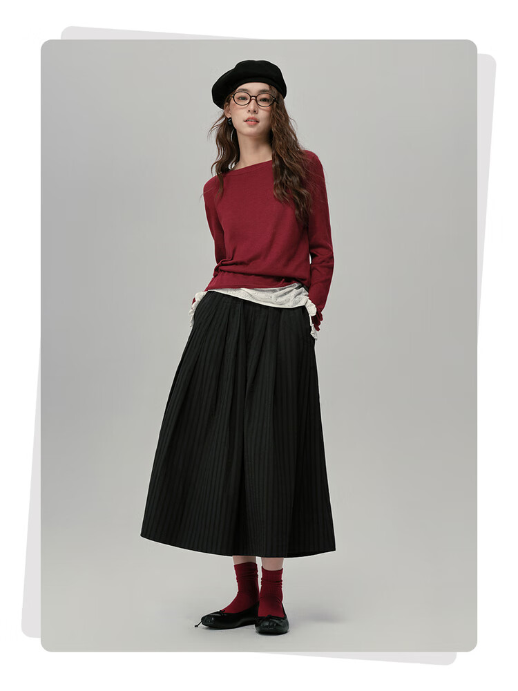 Giordano Designer Women's New Puff Sleeve Black A-Line Skirt with Elastic Waist 18465220 5