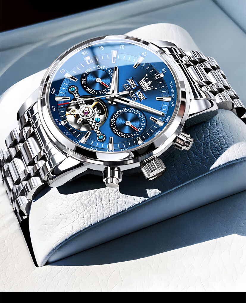 OLEVS Swiss Certified Men's Mechanical Watch Automatic Skeleton Tourbillon Multifunction Genuine Men's Watch 25