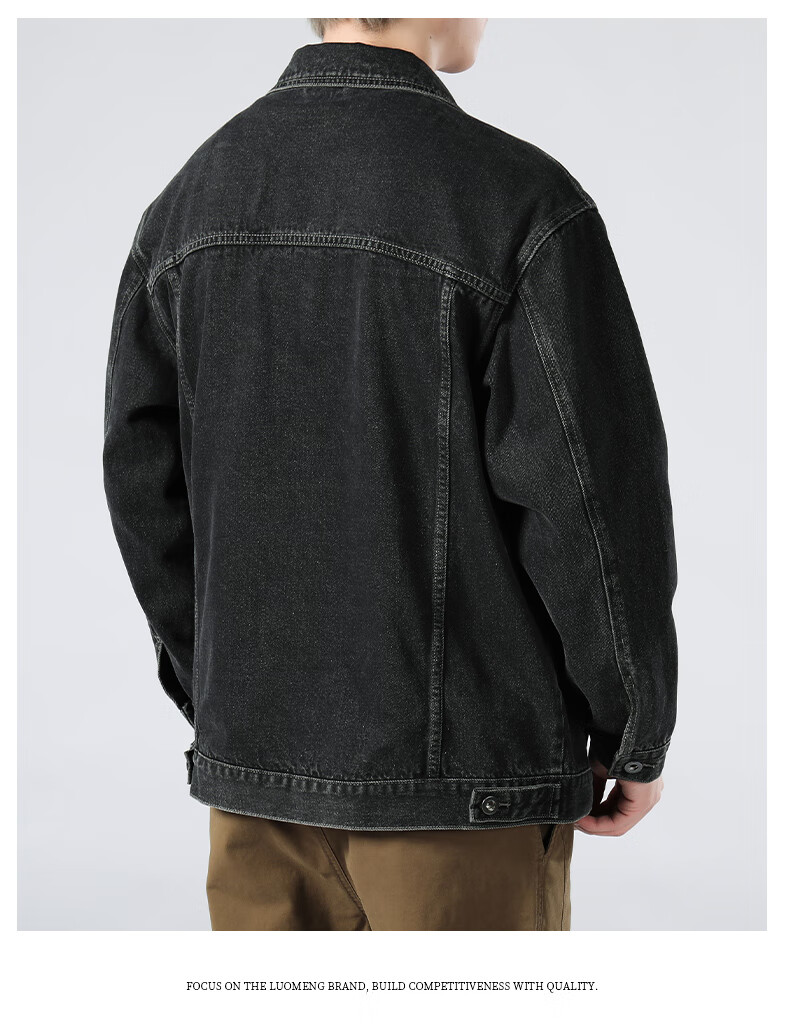 ROMON [Workwear Retro] Men's Jacket, Summer Turn-Down Collar, Loose-Fitting Trendy American Casual Denim Coat, Black And Gray, Size L 12