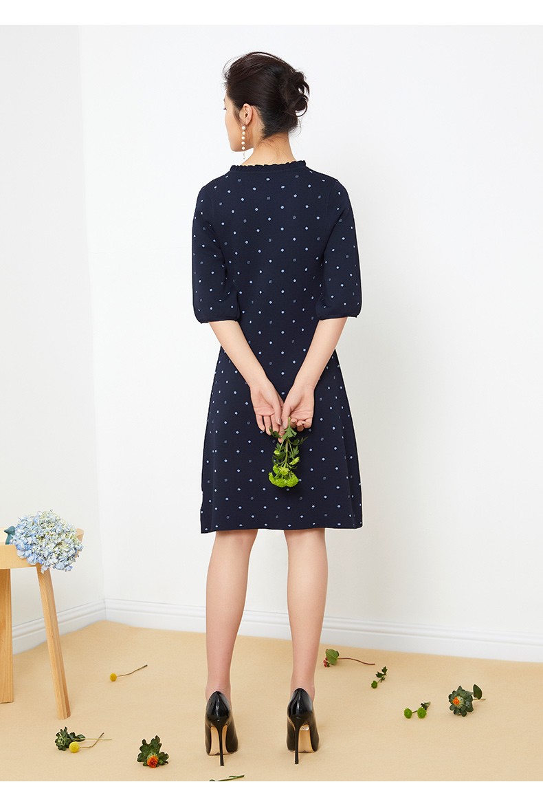 landi蓝地针织碎花连衣裙收腰休闲半袖中长款ltcz229藏兰006s