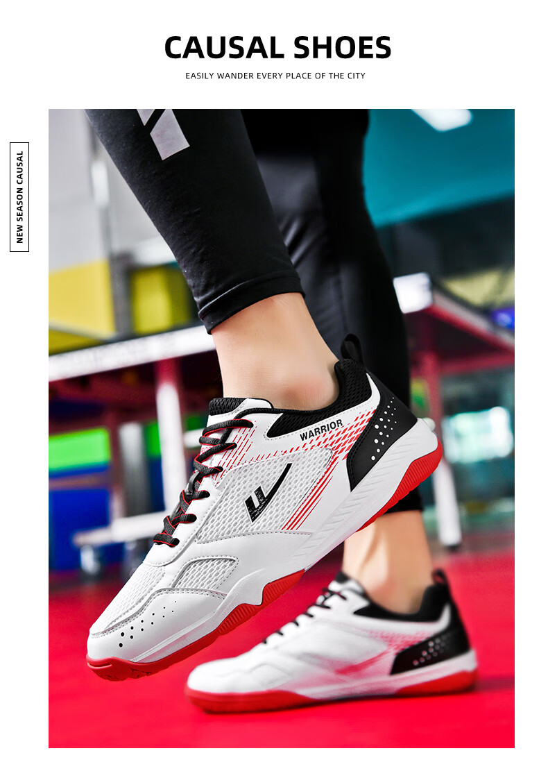 Warrior WXY-181 Table Tennis Shoes Professional Breathable Non-Slip Unisex Parent-Child Style White Black Red Size 39 10
