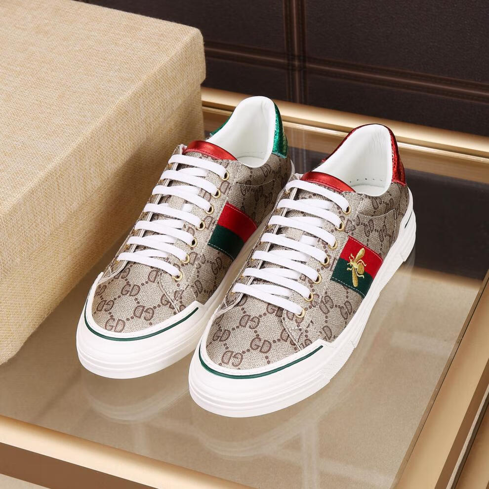 古驰(gucci)欧洲站潮鞋高端小蜜蜂男鞋休闲板鞋真皮系带轻奢潮 高端