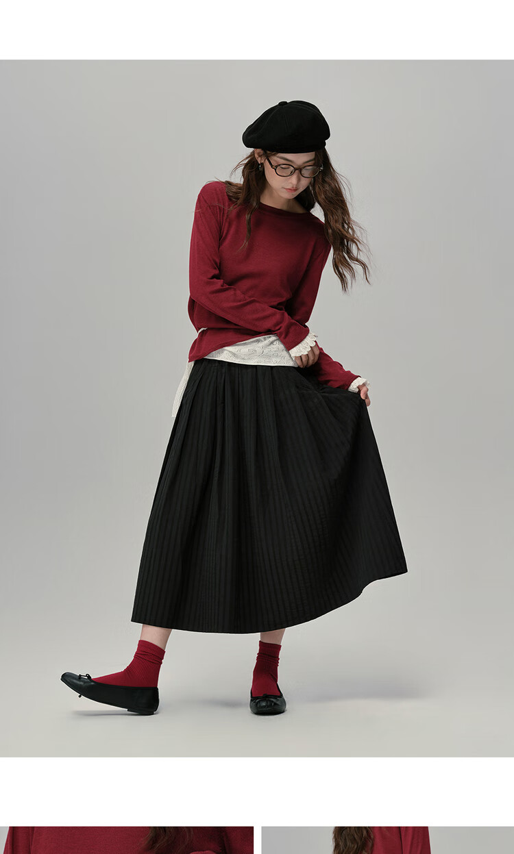 Giordano Designer Women's New Puff Sleeve Black A-Line Skirt with Elastic Waist 18465220 9