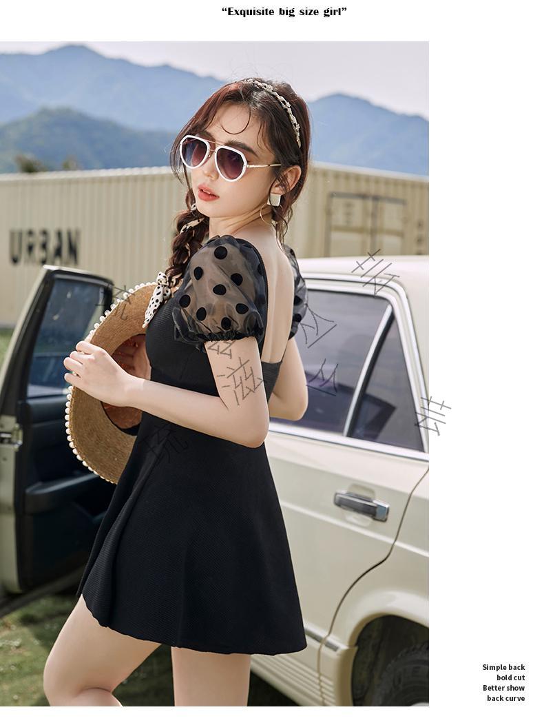 尤迪安youdian 微胖大码时装定制【晚萤】显瘦遮肚连体泳衣 黑 xl(115