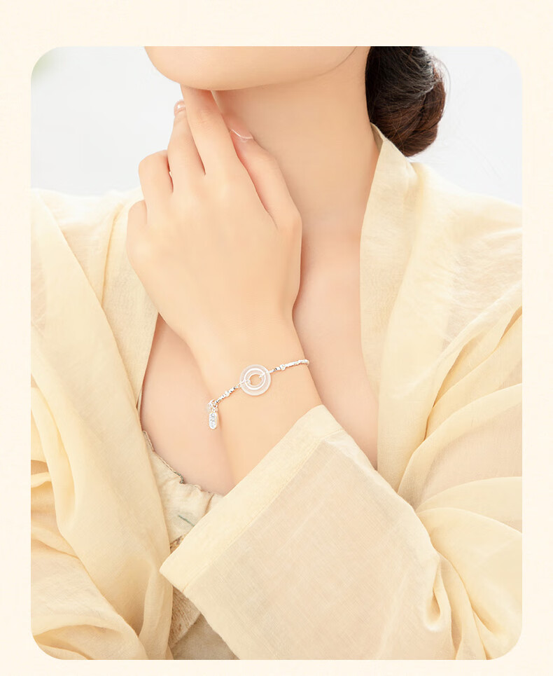 Lao Feng Xiang Silver Safety Bracelet for Women with Chalcedony Peace Buckle Jewelry Birthday Anniversary Gift for Girlfriend Wife 6