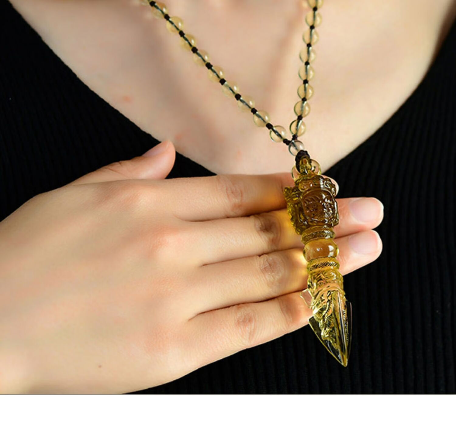 帛灵 礼物金刚降魔杵吊坠天然黄水晶三面普巴宝杵四股法器男女 中号款