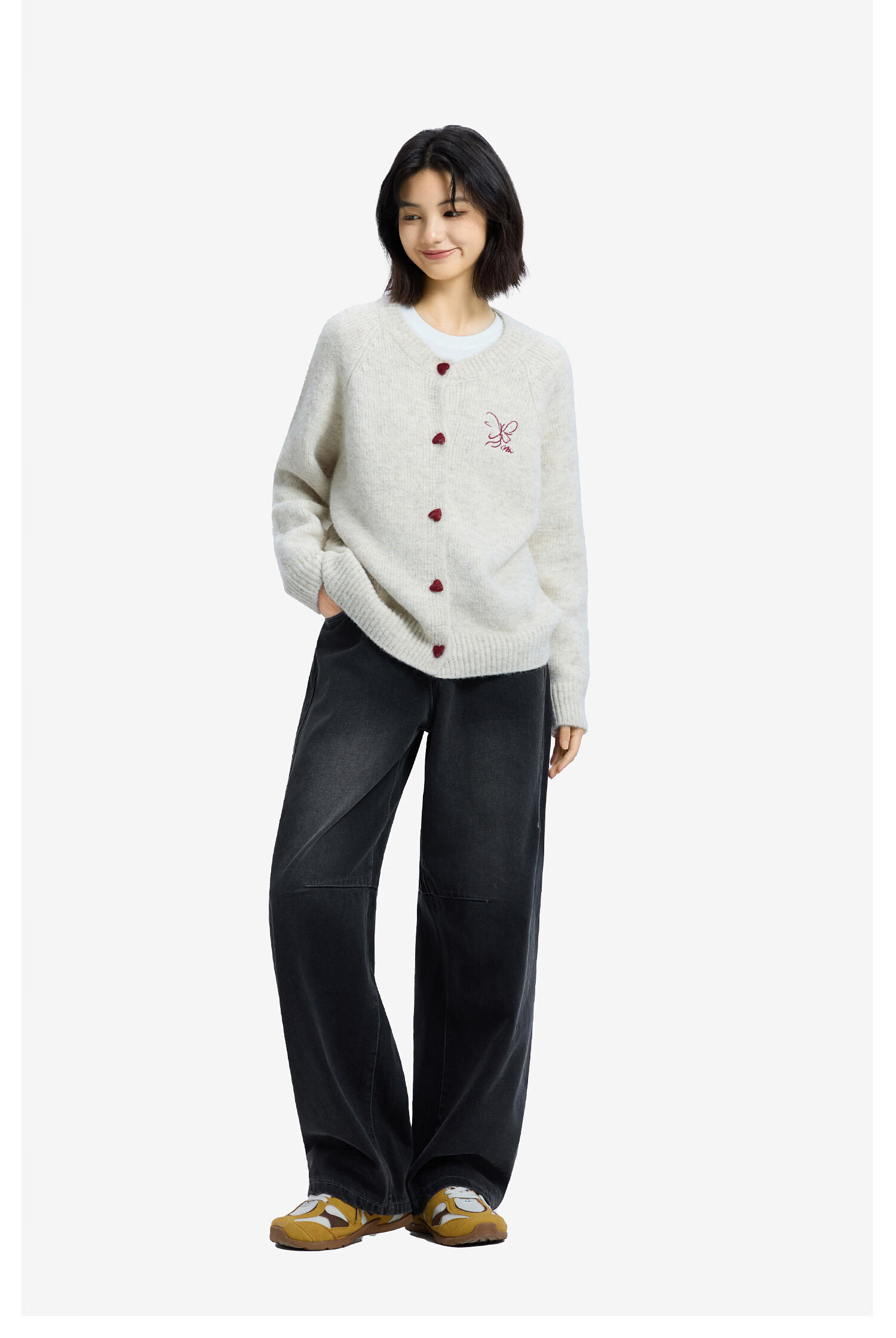Meters Bonwe Women's Sweater 2025 Winter New Casual Color-Block Button Cardigan Soft Comfortable Top 4