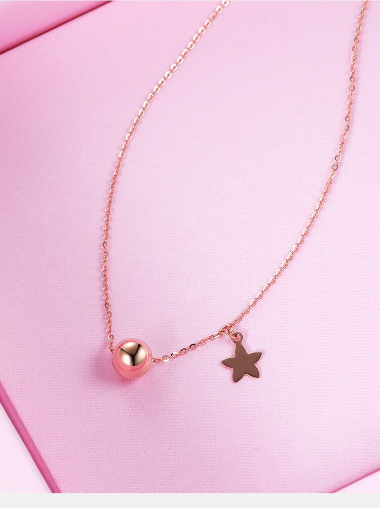 赛菲尔 k金项链女款 18k玫瑰金小清新系列 圆珠星星套链