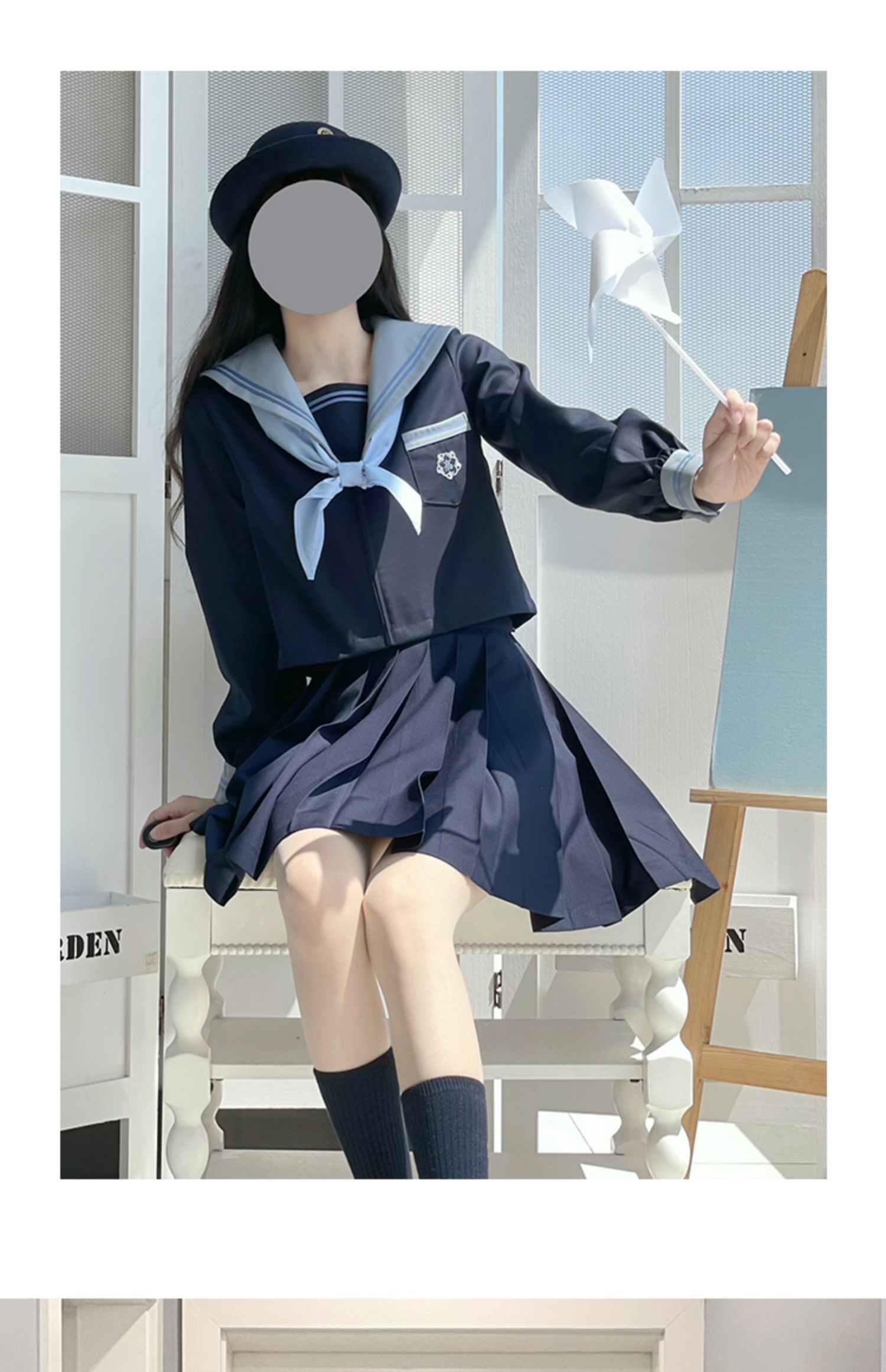 secret june原创【禾羽高校】双子款绀色白色水手服jk制服套装女基础