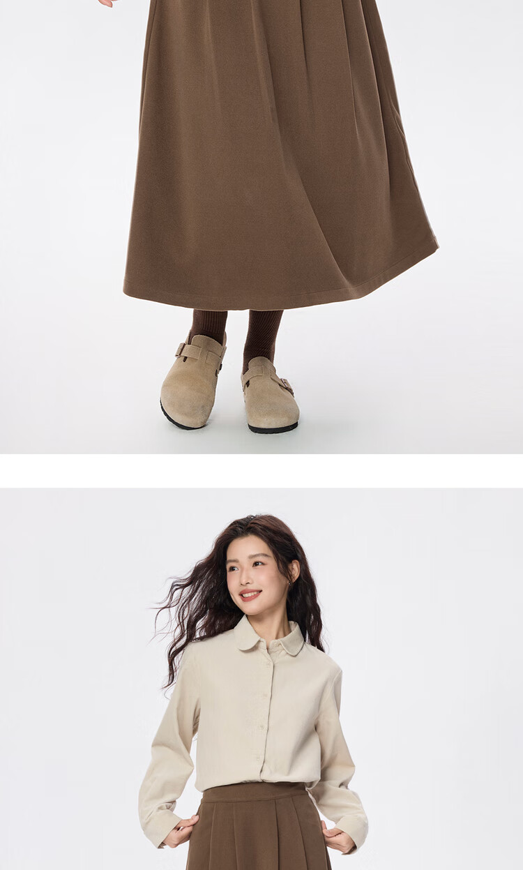 Giordano Women's Faux Wool Pleated A-Line Skirt Autumn Winter New Semi-Elastic Waist Plaid Skirt 05465856 9