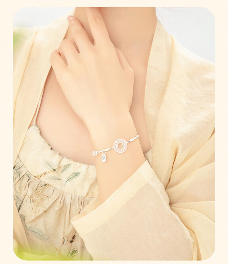 Lao Feng Xiang Silver Safety Bracelet for Women with Chalcedony Peace Buckle Jewelry Birthday Anniversary Gift for Girlfriend Wife 7