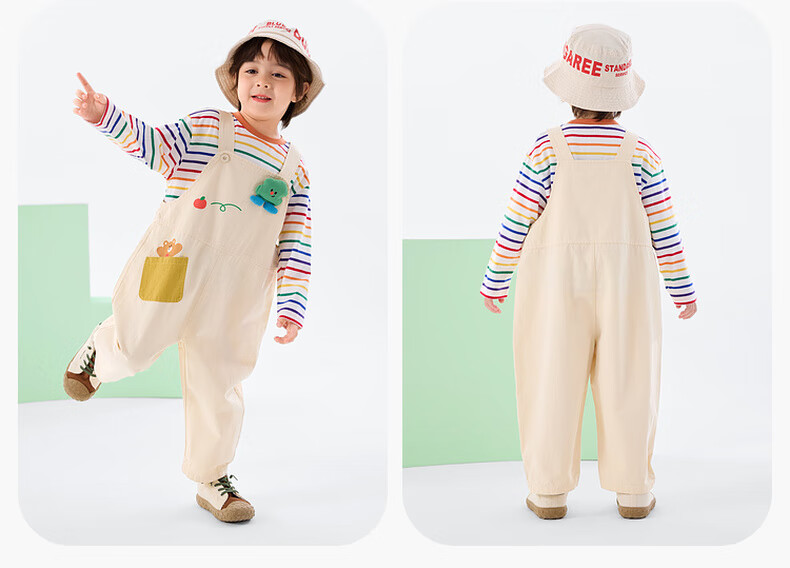 Dudu Baby Set Cartoon Spring Boys Long Sleeve T-Shirt Girls Overalls Children's Spring Two-Piece Set Pink 80 11