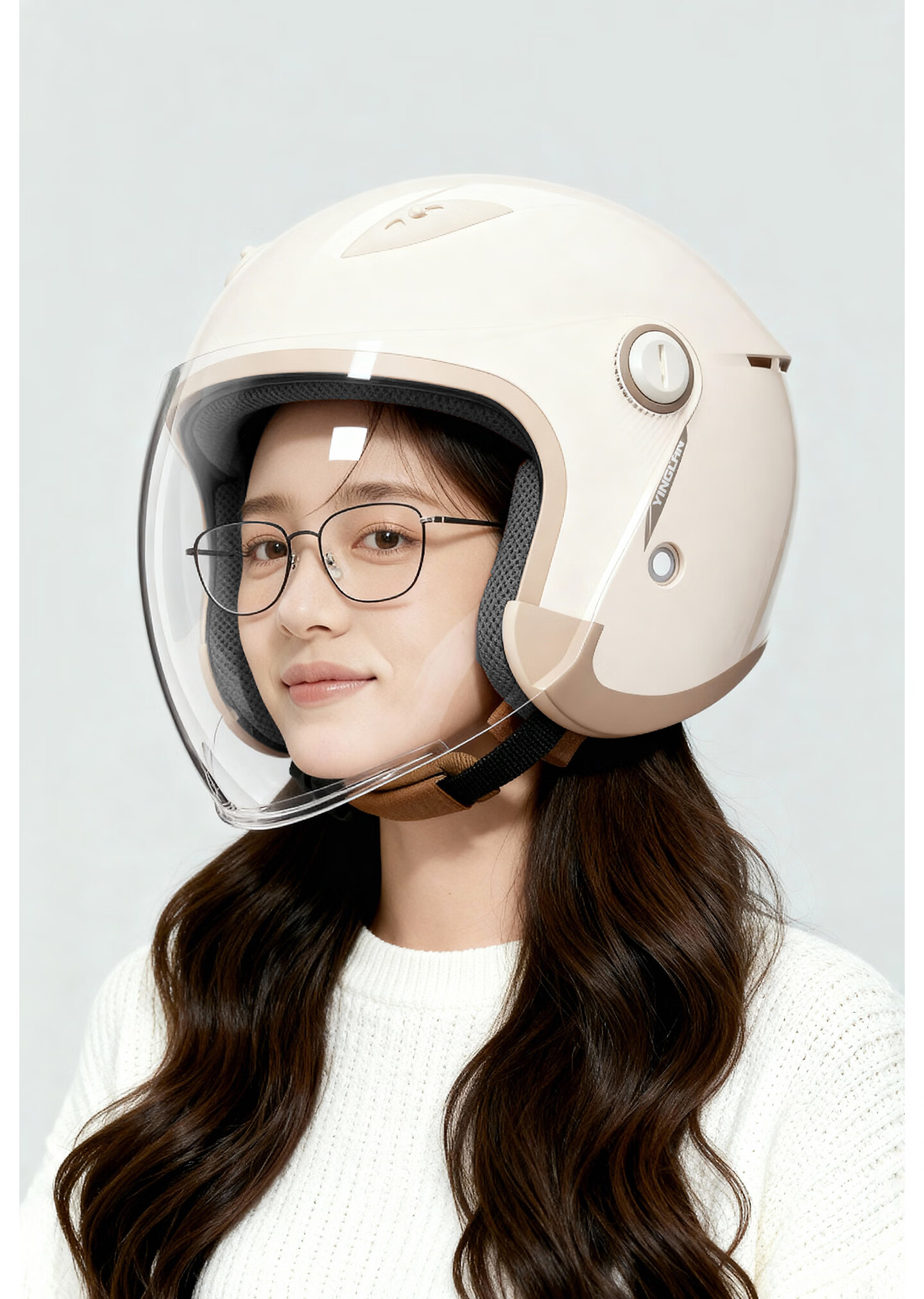 Yinglan Electric Vehicle Helmet 3C Certified Class A Warm Windproof Autumn Winter Four-Season Universal Women's Safety Helmet Electric Scooter Motorcycle Dual Lens Half Helmet Khaki 17
