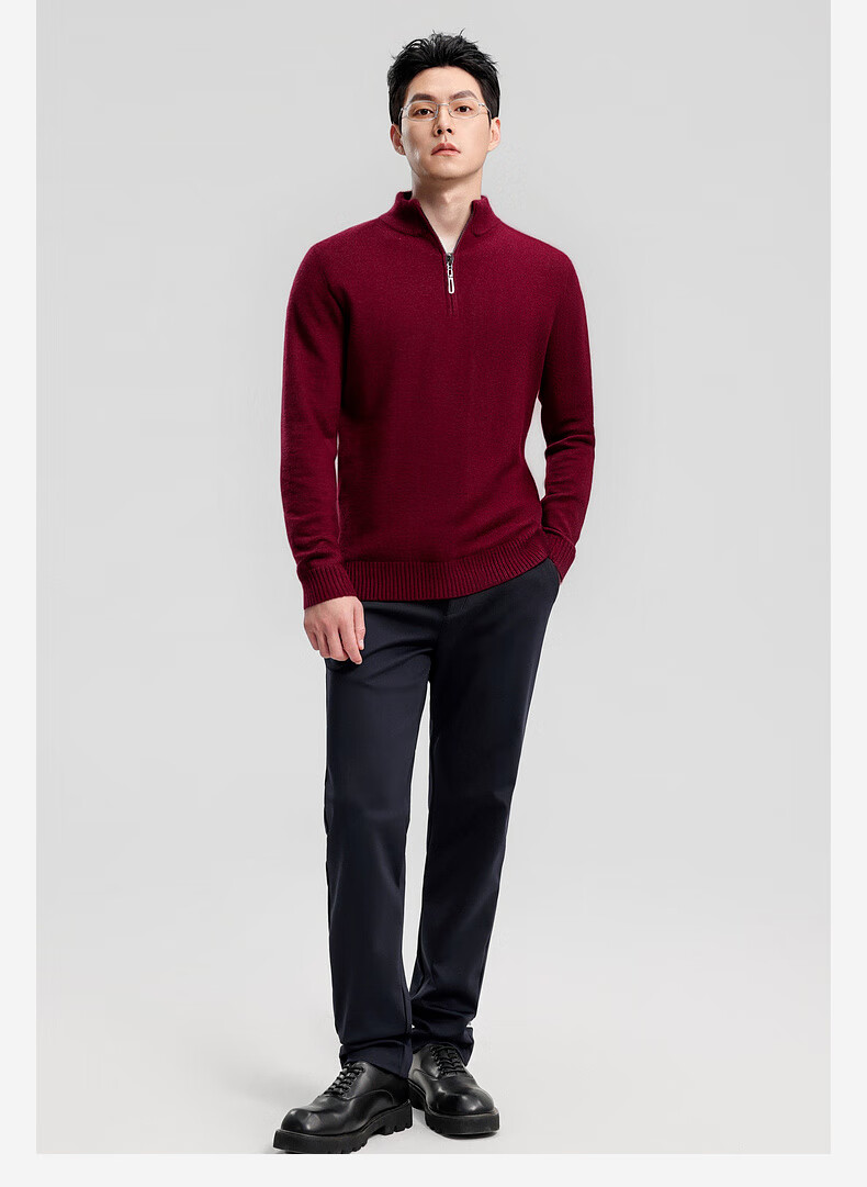 SHANSHANSHANSHAN Men's Wool Sweater Autumn Winter 100% Pure Wool Thickened Warm Base Shirt Red Sweater for Dad's Birth Year 11