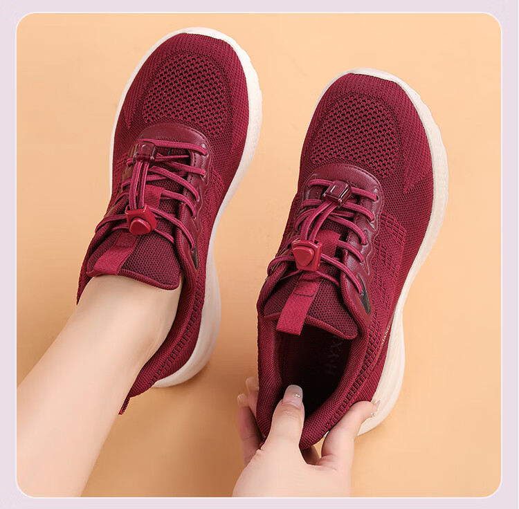 Hengyuanxiang Elderly Non-Slip Slip-On Outdoor Durable Walking Shoes for Middle-Aged and Seniors XEL5619 Red Size 38 4