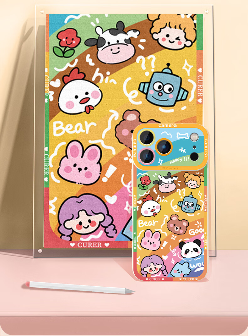Kelimang Full-Coverage Silicone Soft Case with Lens Protection and Lanyard for iPhone 17 Pro Max, Shockproof Cute Unisex - Starry Orange Tea Cup Stars 3
