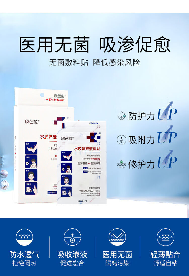 欣奕 人工皮无菌敷贴隐形创口疤痕贴防水透气创可贴水胶体硅敷料贴 欣