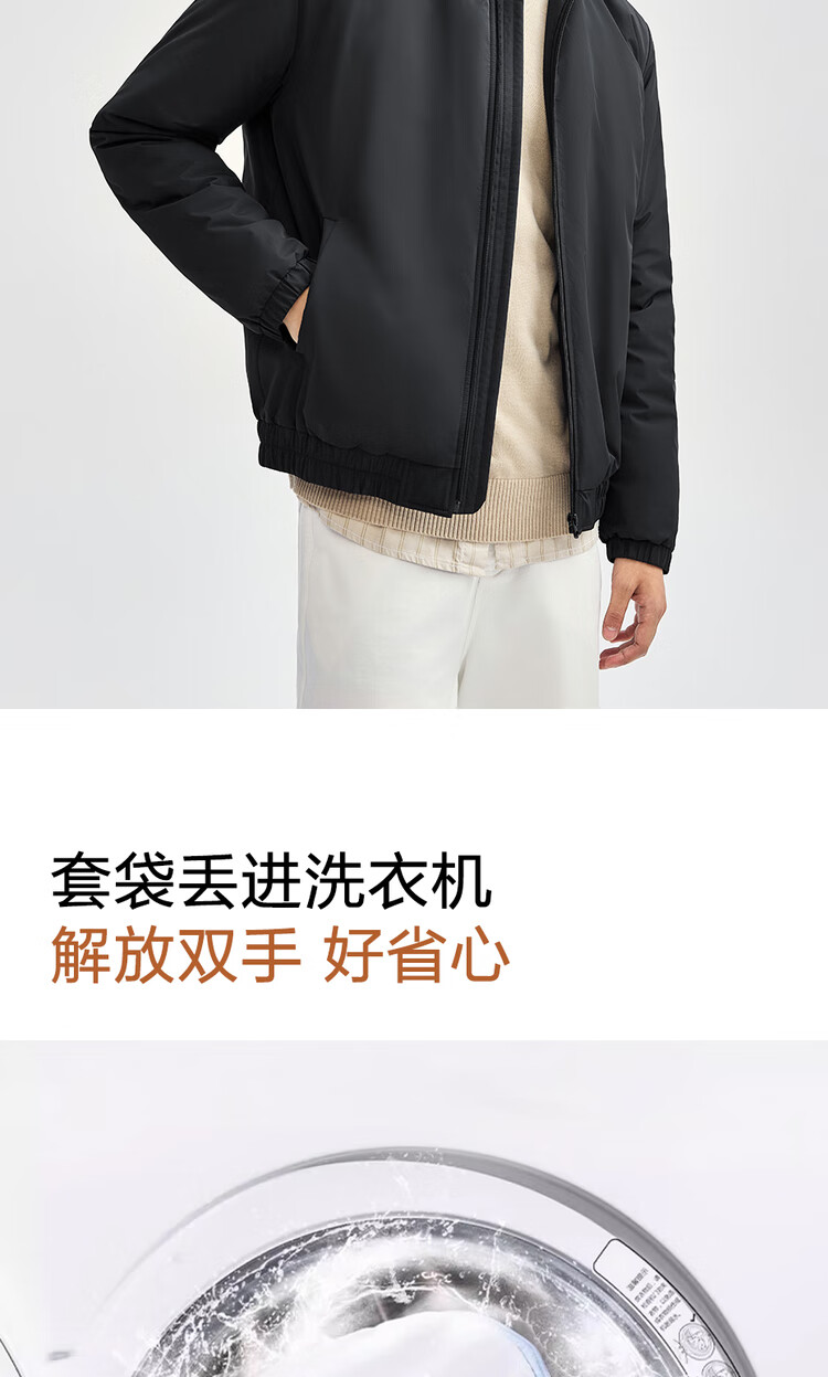 Giordano Men's Cotton Padded Jacket Autumn Winter New Windproof Solid Color Stand Collar Long Sleeve Cotton Coat Jacket 01075683 9