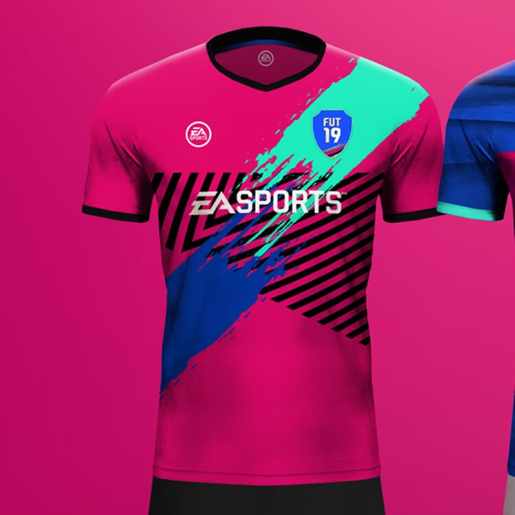fifa19 ea sports球衣 涂鸦短袖足球服比赛服特色不撞衫儿童 蓝色欧码